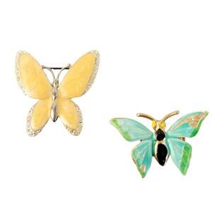 Vintage Butterfly Brooch Lot Enamel Rhinestone Gold Tone Pin Yellow Blue